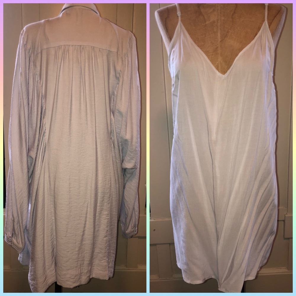 Free People Button up cotton collared cardigan dress 2-piece blue